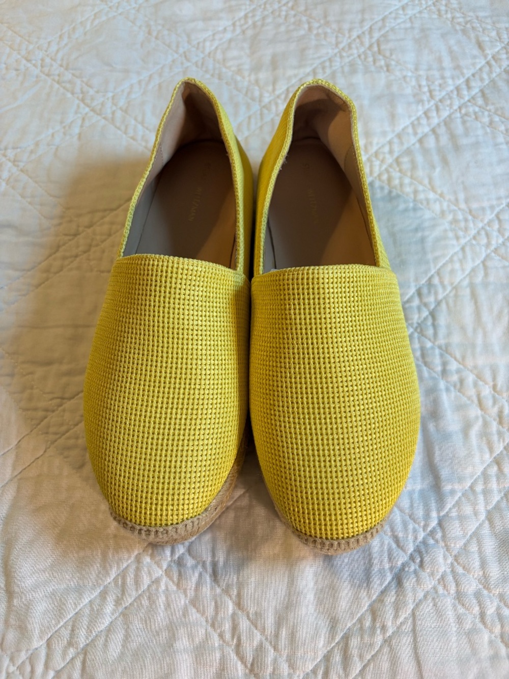 Stuart Weitzman Nugal Espadrille Flats Womens 9.5 Slip On Yellow Canvas NWOB NEW